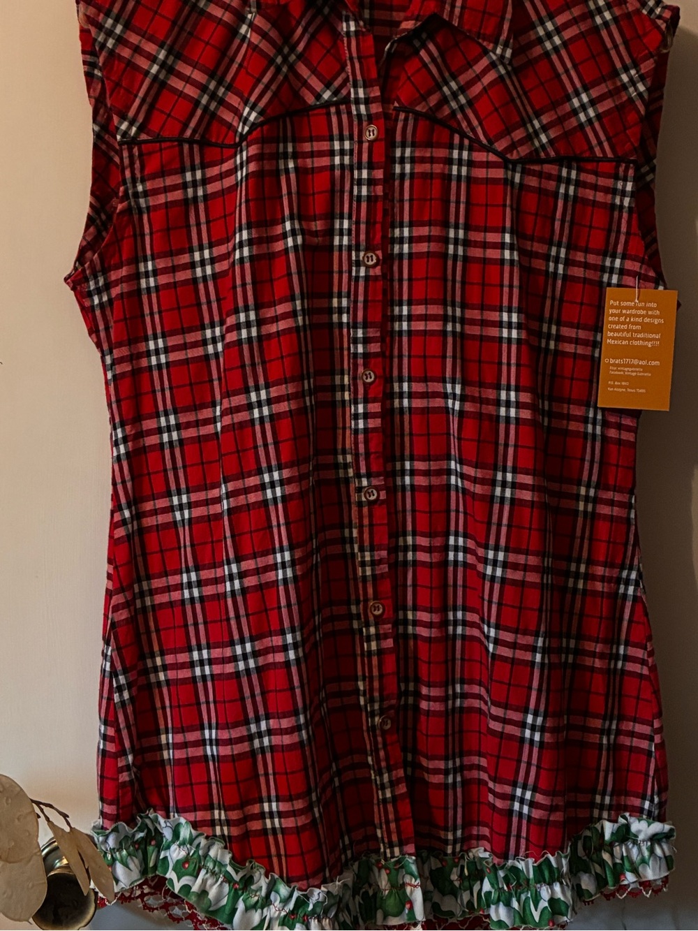 next Red Plaid Sleeveless Button-Front Blouse SZ M/L